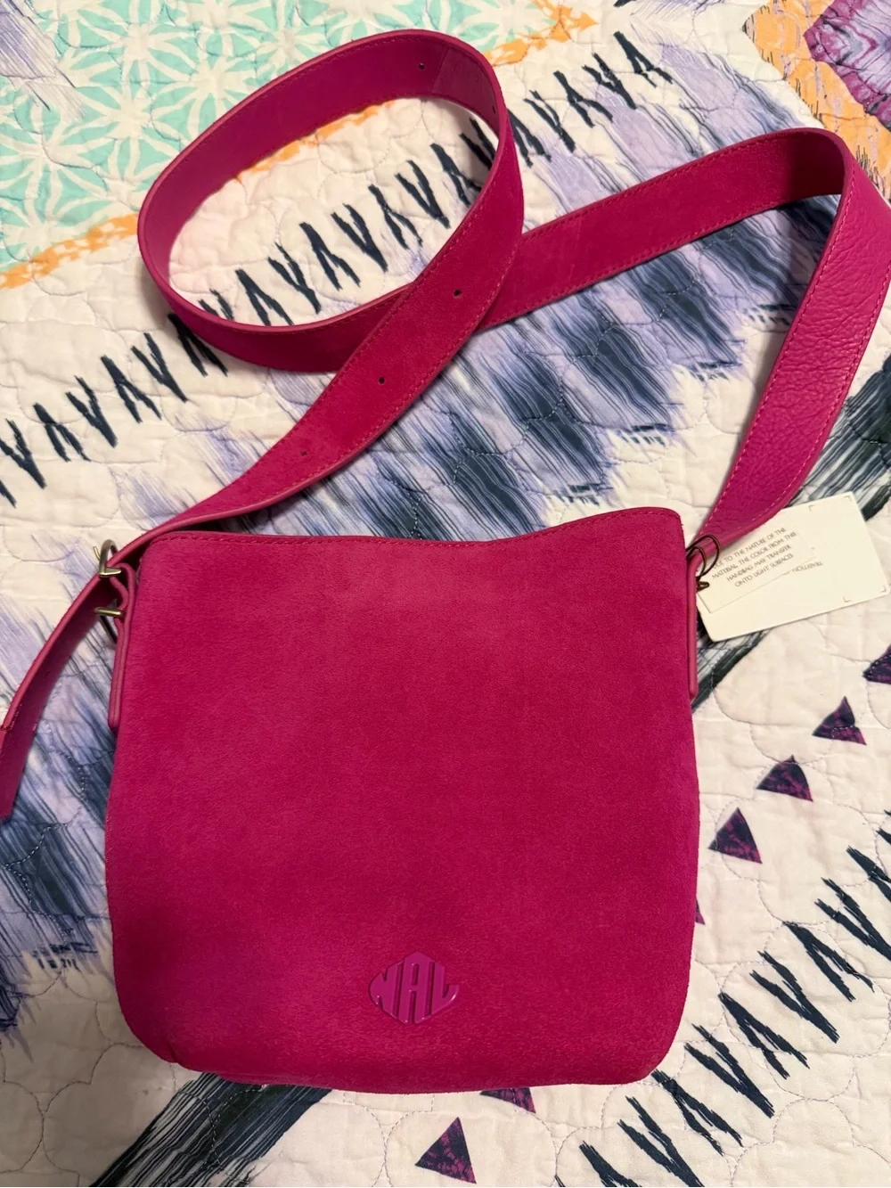 Magenta Suede Bucket Crossbody Bag